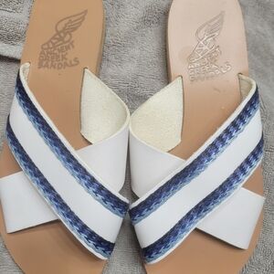 Ancient Greek Sandals Women's White and Blue Sandals